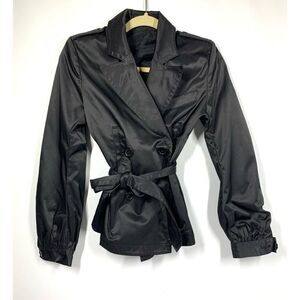 Seven7 for all Mankind Shiny Black Short Belted Trench Jacket Coat Size M